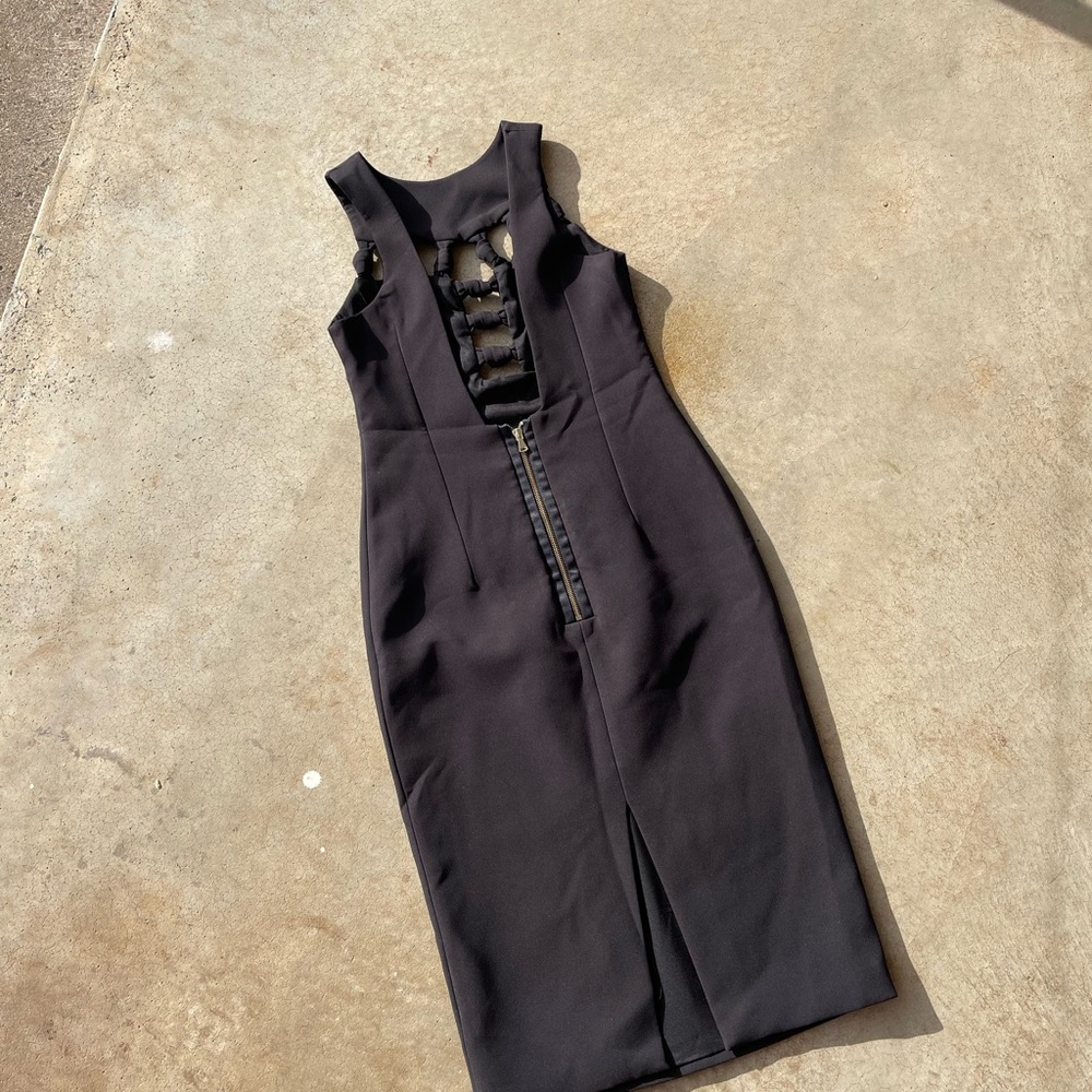BY JOHNNY Women’s Open Knot Front Black MIDI Dress Size 10 - Picture 6 of 6